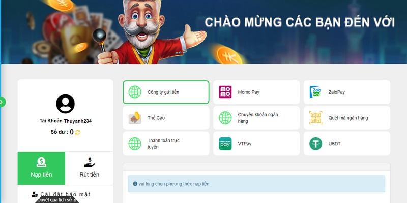 Để có trải nghiệm lý tưởng thì hội viên hãy nạp tiền vào sân chơi