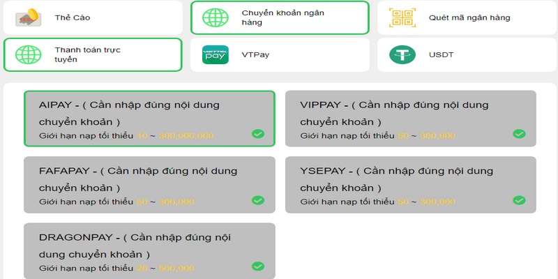 Game thủ thực hiện nạp thông qua các hình thức mà 123win cung cấp